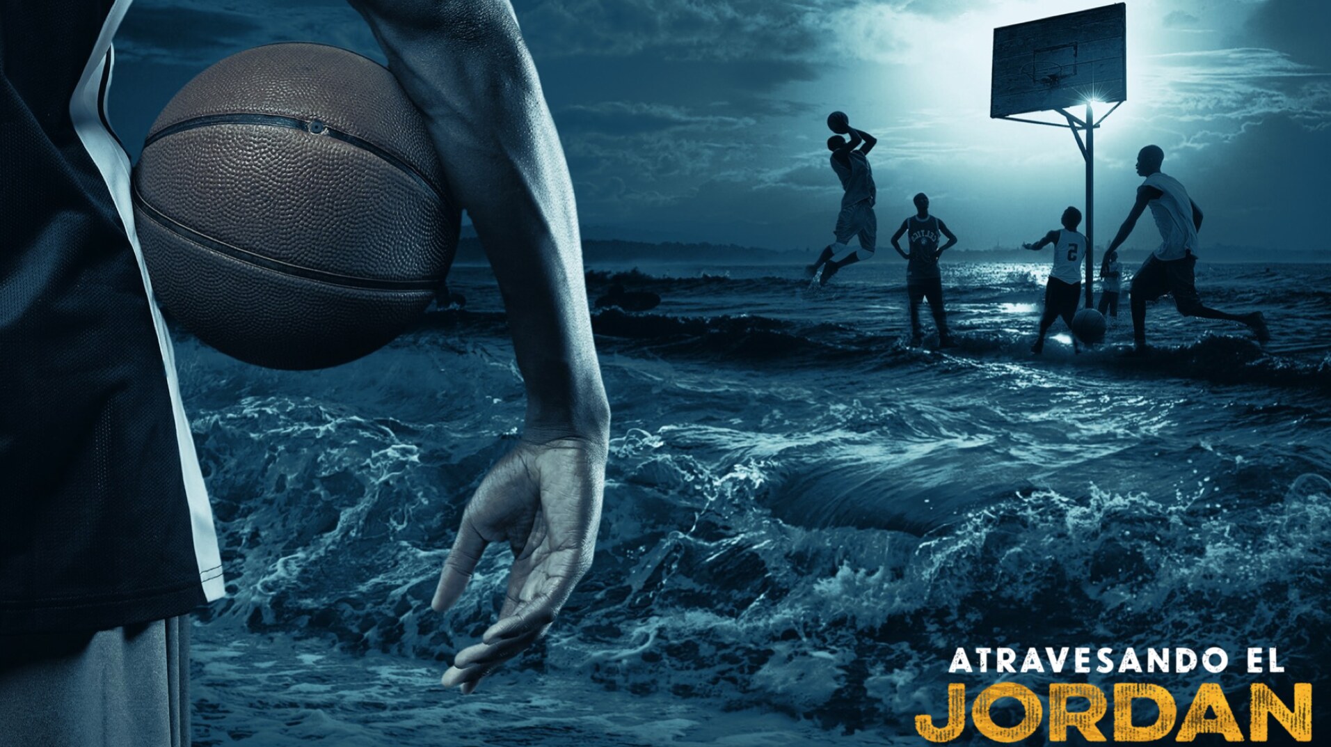Archive key art for Atravesando el Jordán featuring basketball players in the ocean